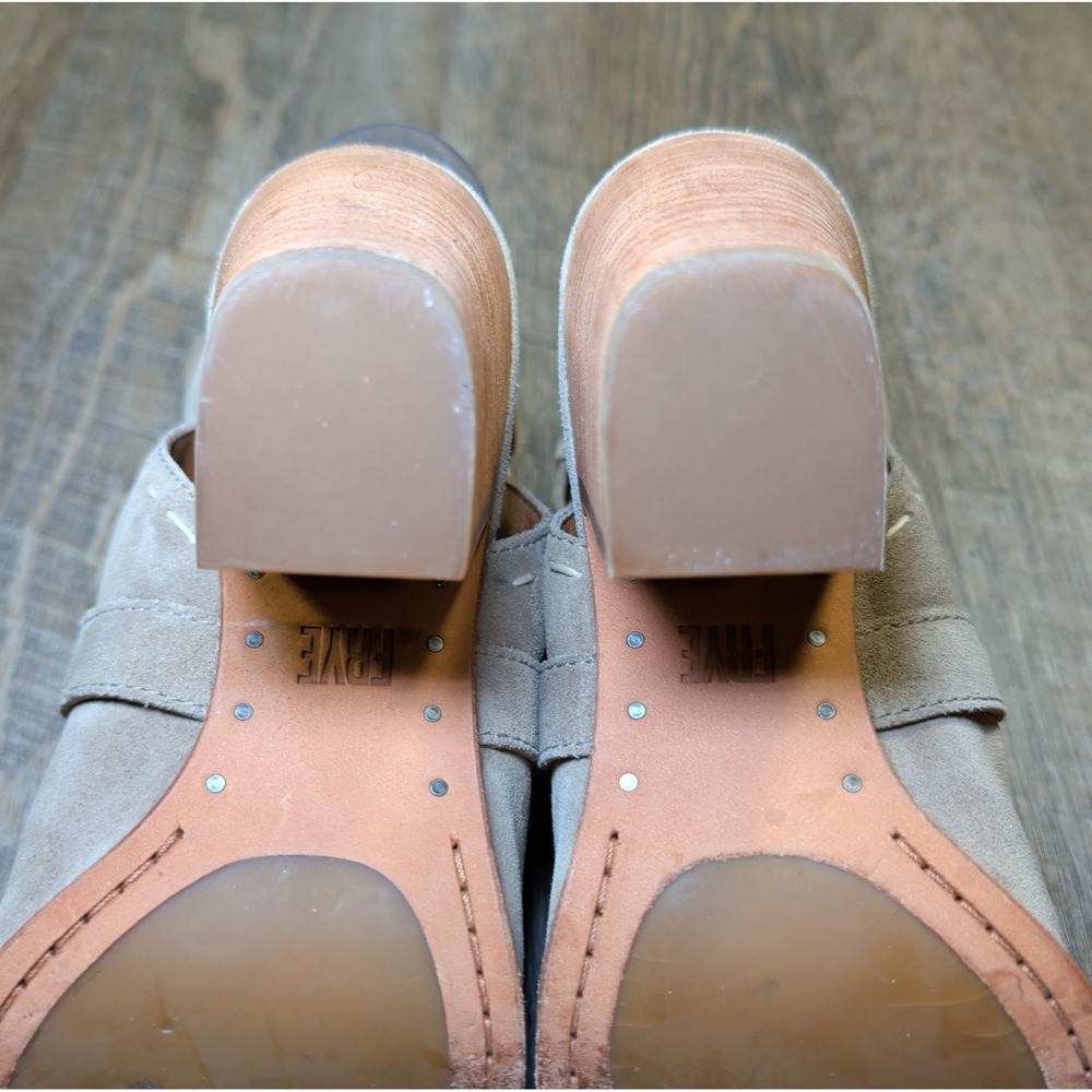 Frye Leather Dani Pickstitch Open Toe Sandals Ash Size 7M Chunky Heel Tan - Picture 12 of 12